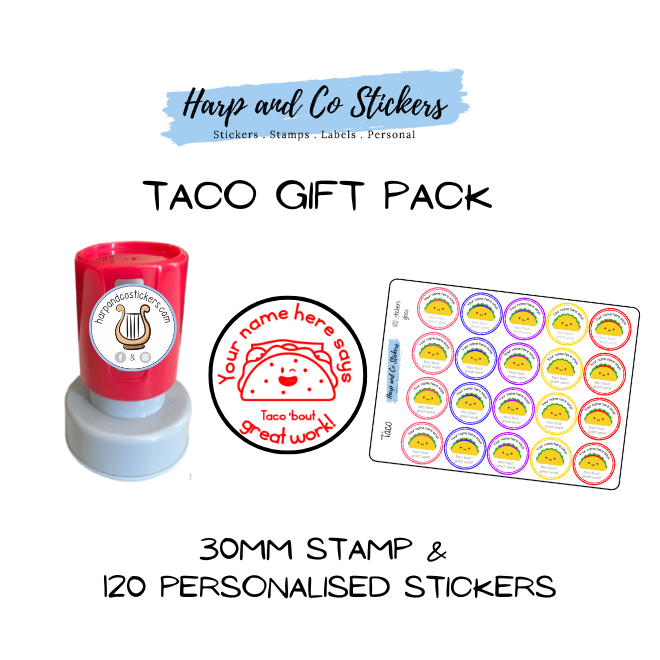 Gift Pack 30mm Stamp + 120 Stickers - Taco