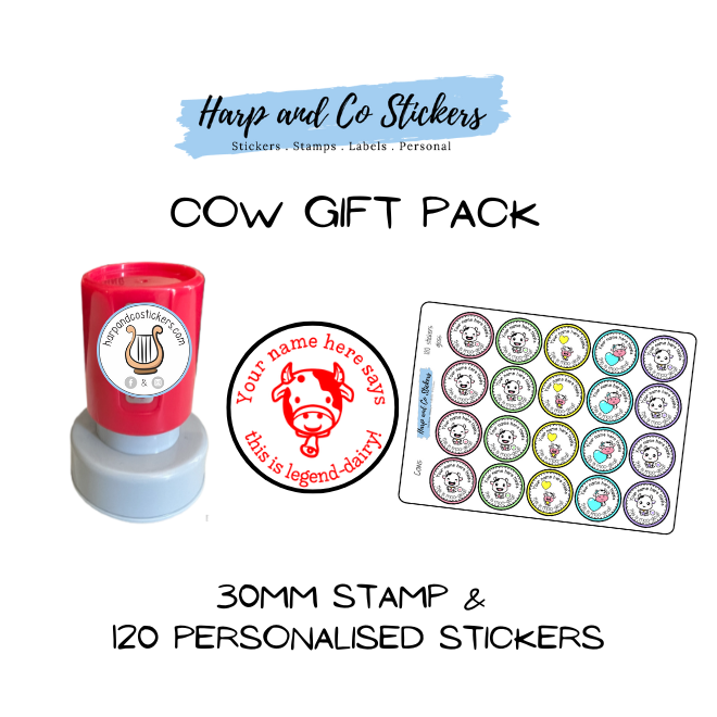 Gift Pack 30mm Stamp + 120 Stickers - Cow