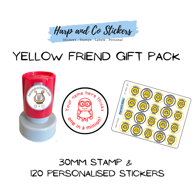 Gift Pack 30mm Stamp + 120 Stickers - Yellow Friends