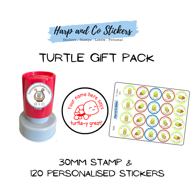 Gift Pack 30mm Stamp + 120 Stickers - Turtle