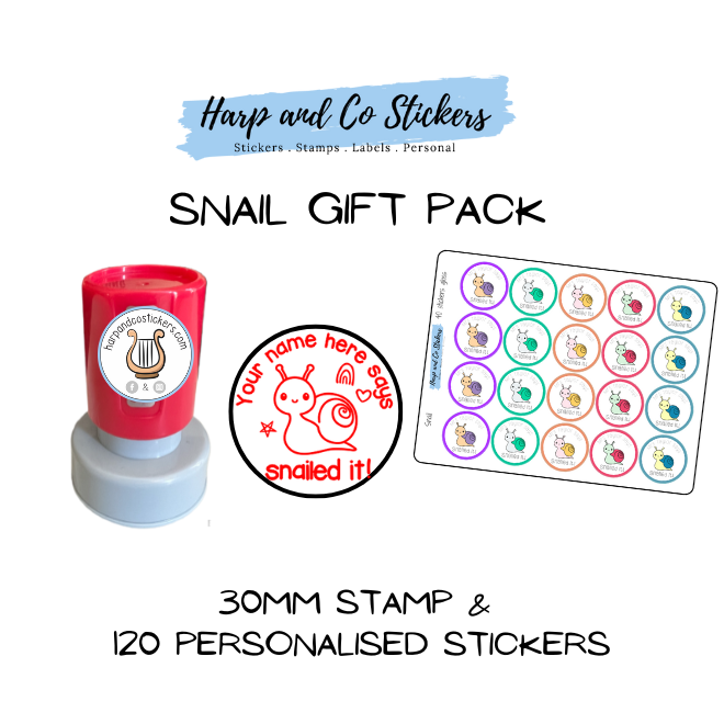 Gift Pack 30mm Stamp + 120 Stickers - Snail