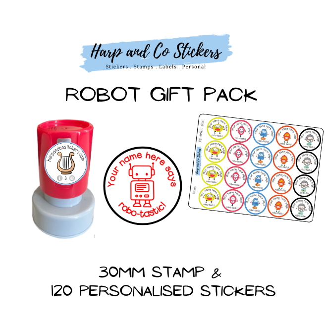 Gift Pack 30mm Stamp + 120 Stickers - Robots