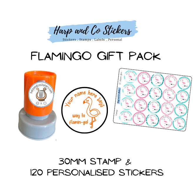 Gift Pack 30mm Stamp + 120 Stickers - Flamingo