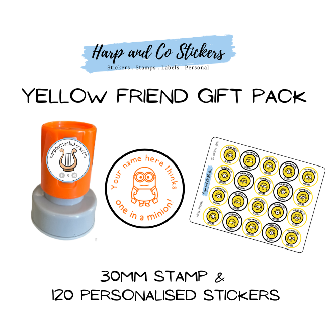 Gift Pack 30mm Stamp + 120 Stickers - Yellow Friends