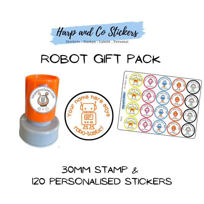 Gift Pack 30mm Stamp + 120 Stickers - Robots