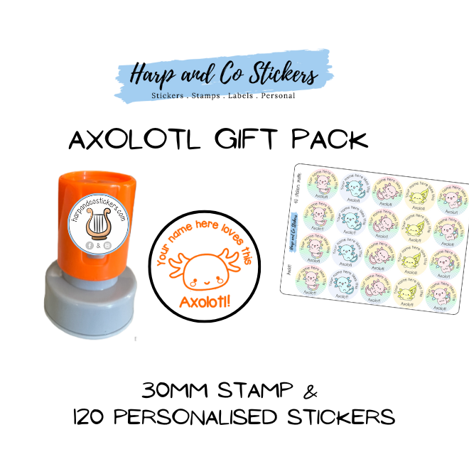 Gift Pack 30mm Stamp + 120 Stickers - Axolotl