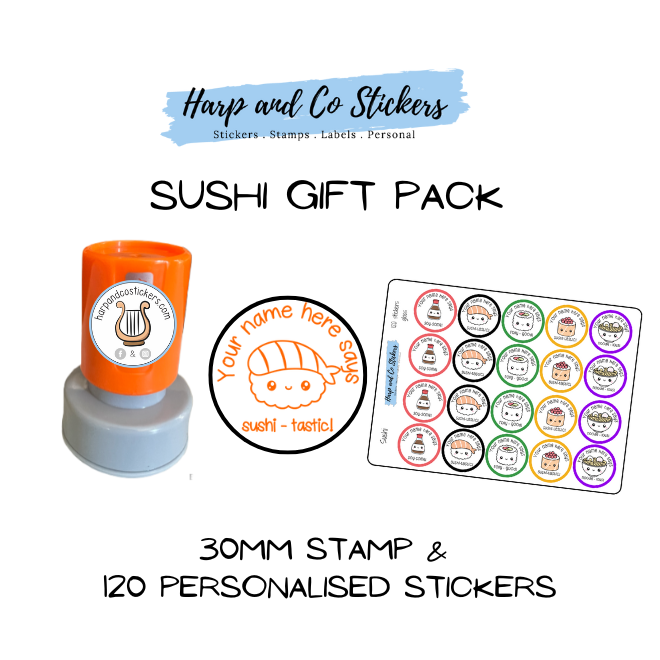 Gift Pack 30mm Stamp + 120 Stickers - Sushi