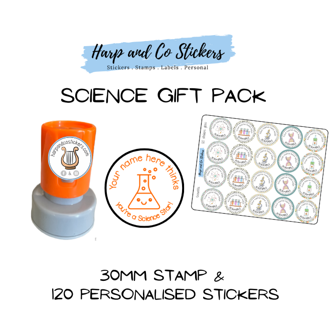 Gift Pack 30mm Stamp + 120 Stickers - Science