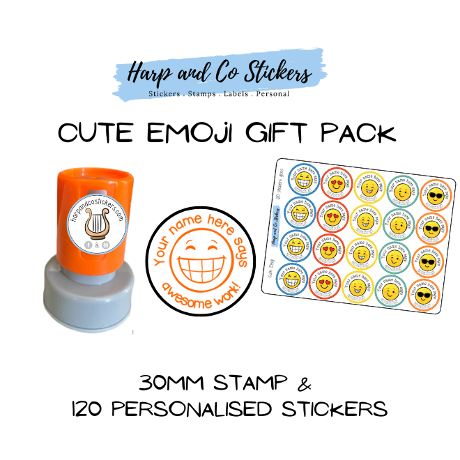 Gift Pack 30mm Stamp + 120 Stickers - Cute Emoji