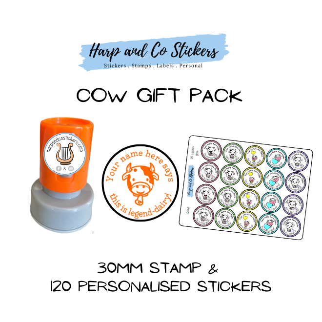 Gift Pack 30mm Stamp + 120 Stickers - Cow