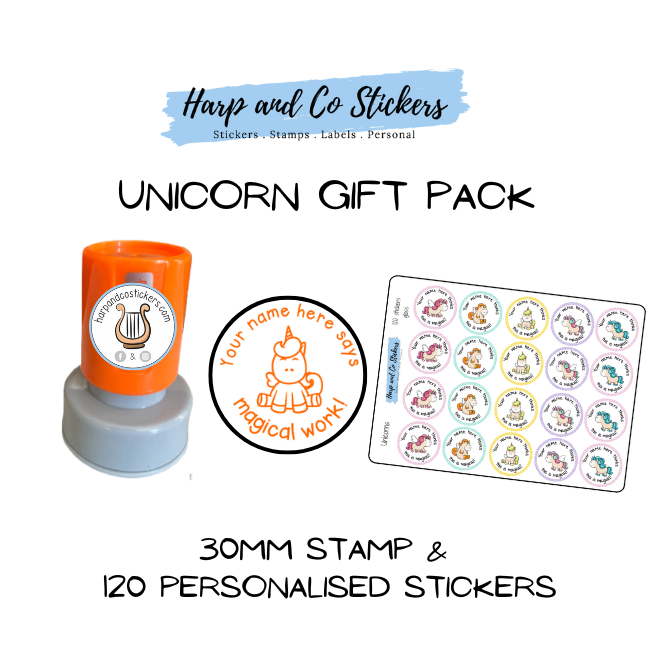 Gift Pack 30mm Stamp + 120 Stickers - Unicorn