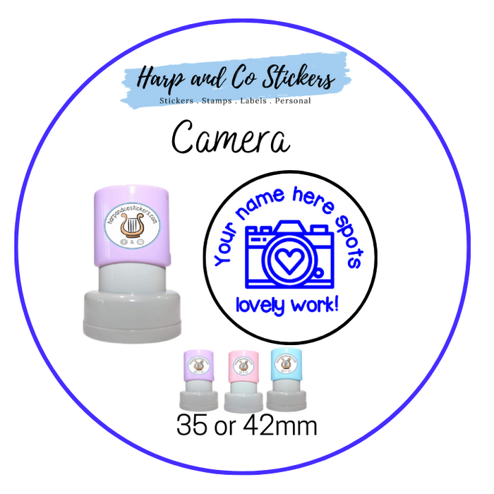 35 or 42mm Personalised Merit Stamp - *Camera* - Great for the classroom!