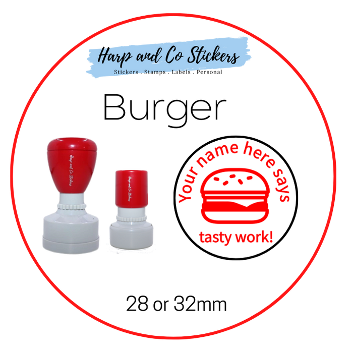 28 or 32mm Personalised Merit Stamp - *Burger* - Great for the classroom!