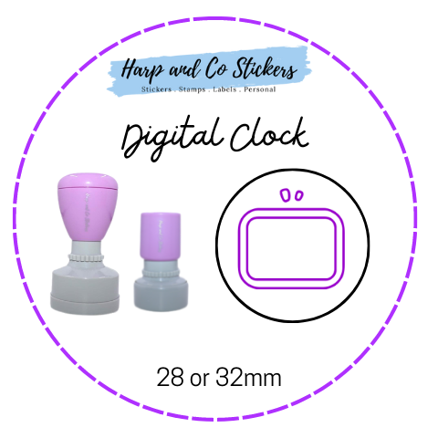 28 or 32mm Round Stamp - Digital Clock