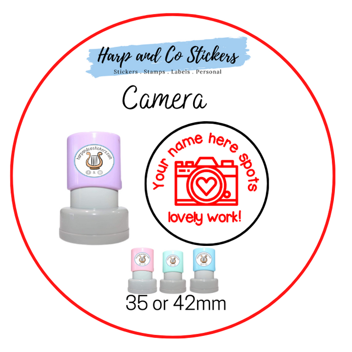 35 or 42mm Personalised Merit Stamp - *Camera* - Great for the classroom!