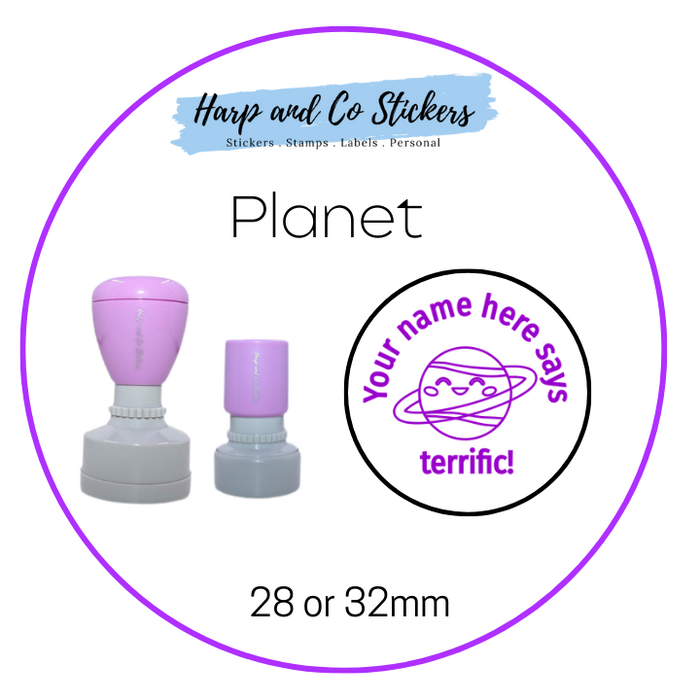 28 or 32mm Personalised Round Stamp - *Planet* - Great for the classroom!