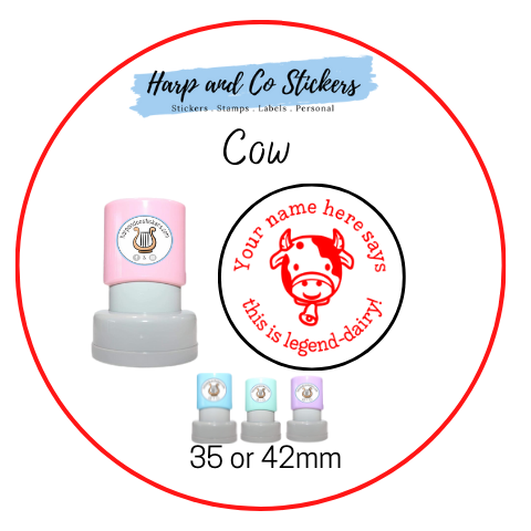 35 or 42mm Personalised Merit Stamp - *Cow* - Great for the classroom!