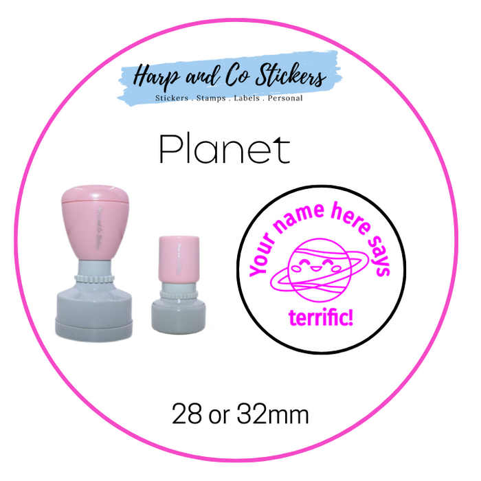 28 or 32mm Personalised Round Stamp - *Planet* - Great for the classroom!