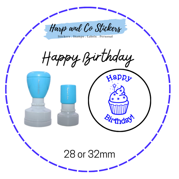 28 or 32mm Round Stamp - Happy Birthday