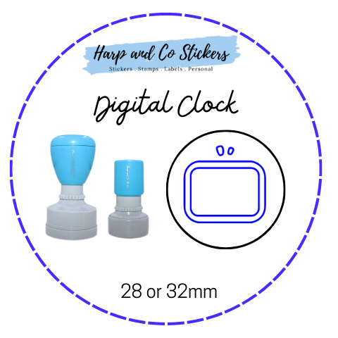 28 or 32mm Round Stamp - Digital Clock