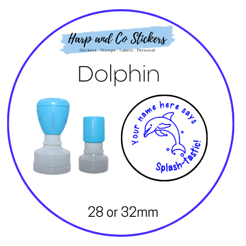 28 or 32mm Personalised Round Stamp - *Dolphin* - Great for the classroom!